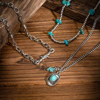 Thumbnail for Hippie Layered Cactus Cowboy Hat Pendant Turquoise Necklace Set
