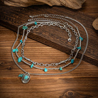 Thumbnail for Hippie Layered Cactus Cowboy Hat Pendant Turquoise Necklace Set