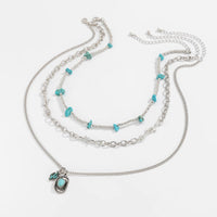 Thumbnail for Hippie Layered Cactus Cowboy Hat Pendant Turquoise Necklace Set