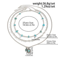 Thumbnail for Hippie Layered Cactus Cowboy Hat Pendant Turquoise Necklace Set