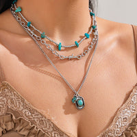 Thumbnail for Hippie Layered Cactus Cowboy Hat Pendant Turquoise Necklace Set