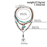 Thumbnail for Hippie Layered Cactus Waterdrop Pendant Turquoise Wood Bead Velvet Necklace Set