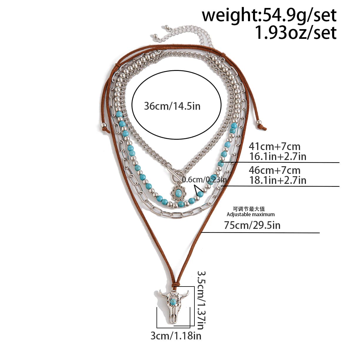 Hippie Toggle Clasp Bull Flower Pendant Turquoise Chain Velvet Necklace Set - ArtGalleryZen