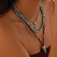 Thumbnail for Hippie Toggle Clasp Bull Flower Pendant Turquoise Chain Velvet Necklace Set - ArtGalleryZen