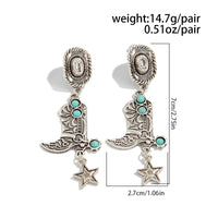 Thumbnail for Hippie Turquoise Inlaid Boot Cowboy Hat Star Dangle Earrings - ArtGalleryZen