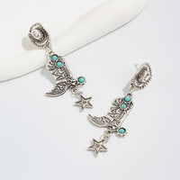 Thumbnail for Hippie Turquoise Inlaid Boot Cowboy Hat Star Dangle Earrings - ArtGalleryZen