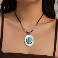 Thumbnail for Hippie Turquoise Inlaid Cowboy Hat Pendant Velvet Necklace