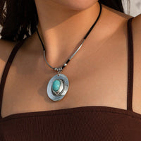 Thumbnail for Hippie Turquoise Inlaid Cowboy Hat Pendant Velvet Necklace