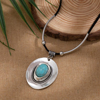 Thumbnail for Hippie Turquoise Inlaid Cowboy Hat Pendant Velvet Necklace