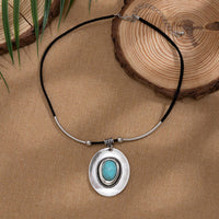 Thumbnail for Hippie Turquoise Inlaid Cowboy Hat Pendant Velvet Necklace