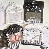 Thumbnail for Horizontal Black White Piano Melody Heart Kpop Keychain Photocard Holder - ArtGalleryZen
