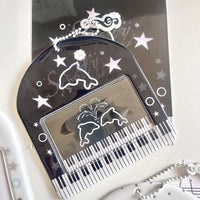 Thumbnail for Horizontal Black White Piano Melody Heart Kpop Keychain Photocard Holder - ArtGalleryZen