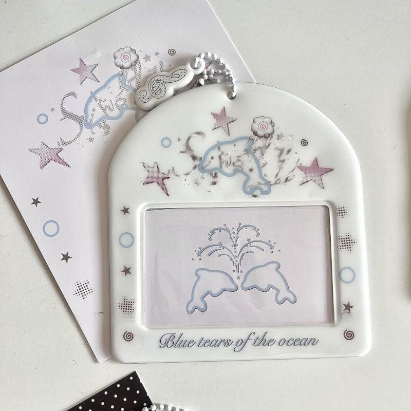 Horizontal Black White Piano Melody Heart Kpop Keychain Photocard Holder - ArtGalleryZen