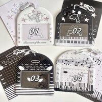 Thumbnail for Horizontal Black White Piano Melody Heart Kpop Keychain Photocard Holder - ArtGalleryZen