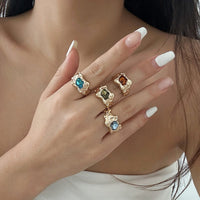 Thumbnail for Irregular 4Pcs Gold Silver Plated Crystal Inlaid Open Ring Set - ArtGalleryZen