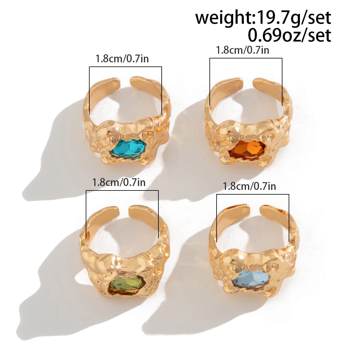 Irregular 4Pcs Gold Silver Plated Crystal Inlaid Open Ring Set