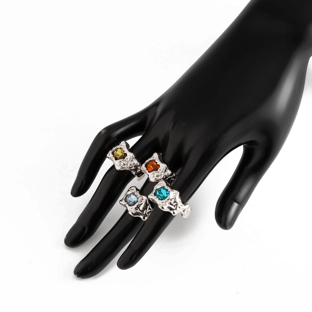 Irregular 4Pcs Gold Silver Plated Crystal Inlaid Open Ring Set