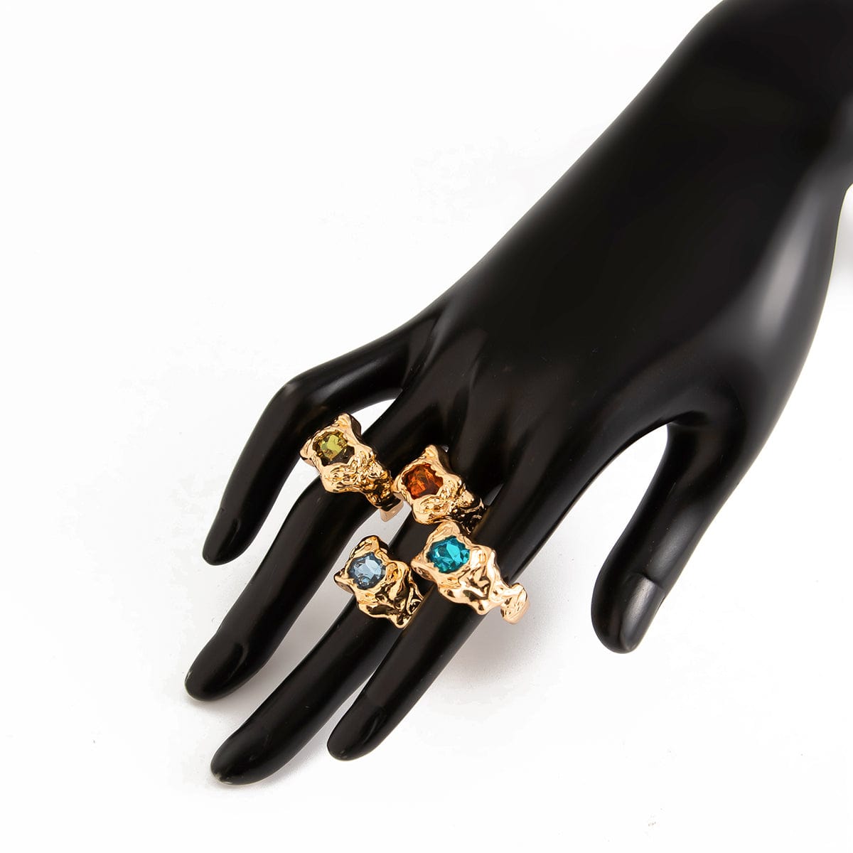 Irregular 4Pcs Gold Silver Plated Crystal Inlaid Open Ring Set