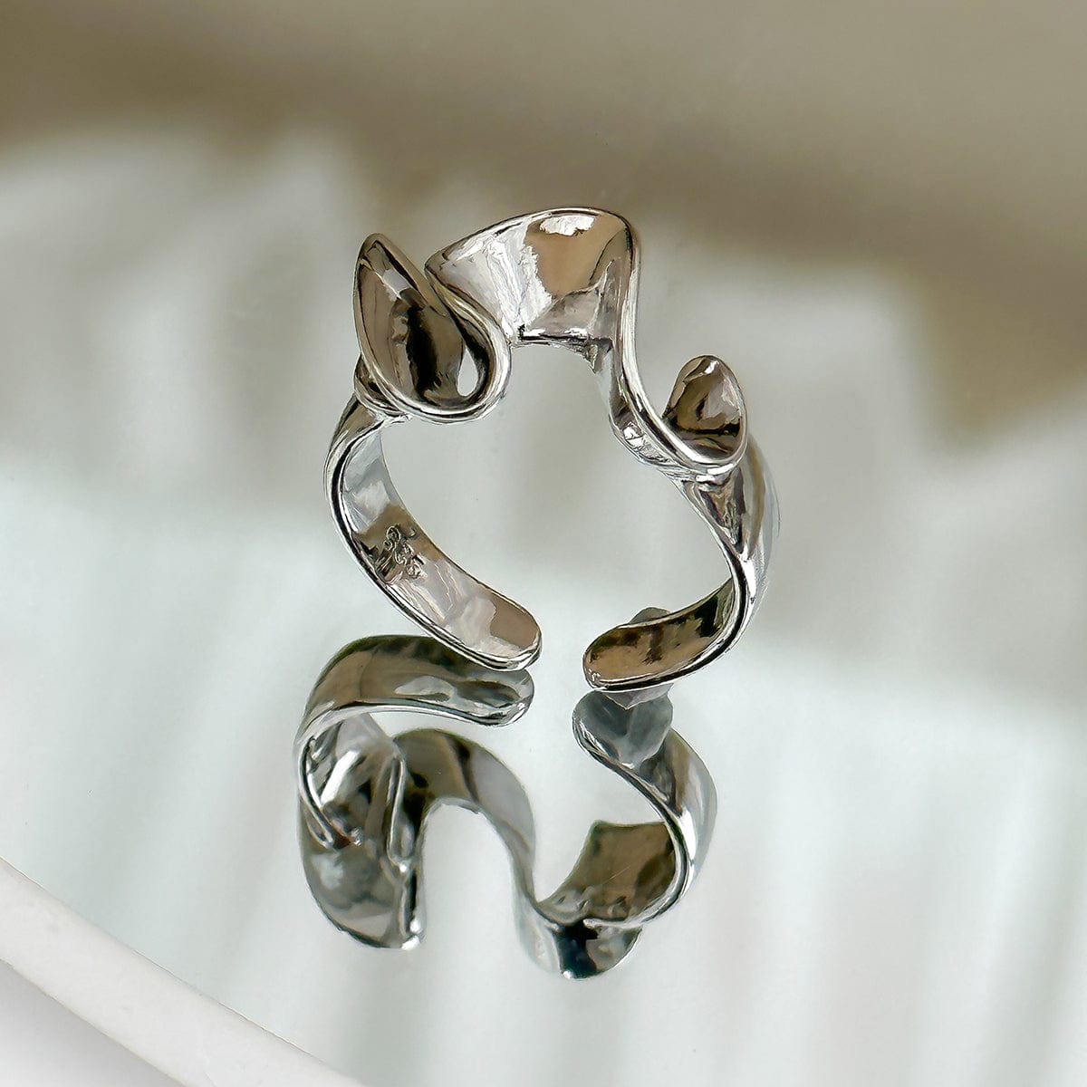 Irregular Abstract Curved Ribbon Open Ring