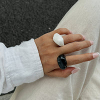 Thumbnail for Irregular Chunky Black And White Resin Ring - ArtGalleryZen