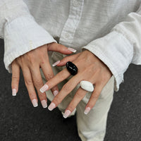 Thumbnail for Irregular Chunky Black And White Resin Ring - ArtGalleryZen