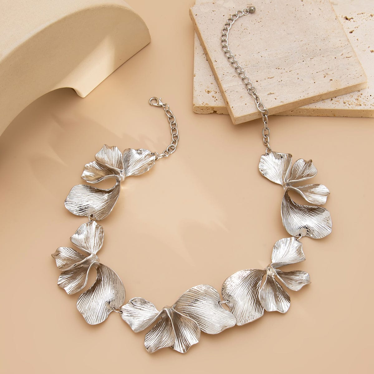 Irregular Chunky Pleated Flower Petal Necklace - ArtGalleryZen
