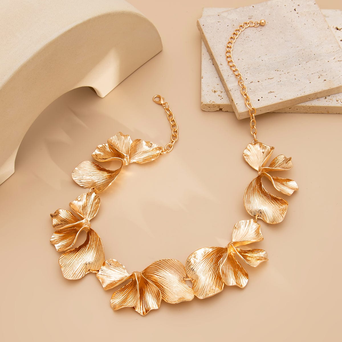 Irregular Chunky Pleated Flower Petal Necklace - ArtGalleryZen