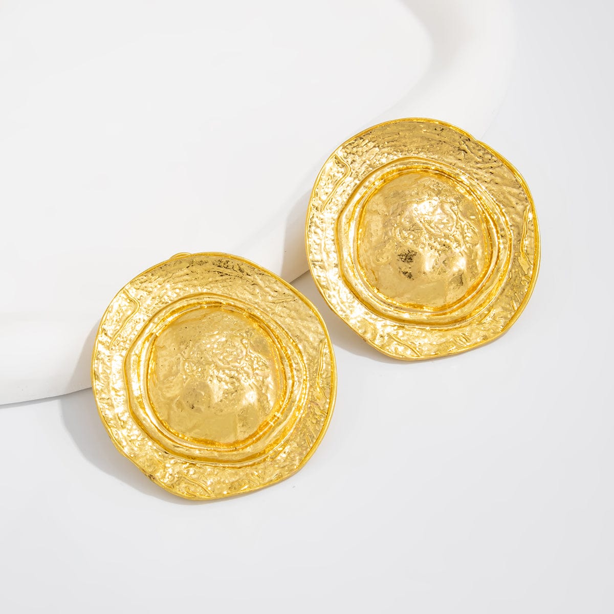 Irregular Chunky Round Disk Stud Earrings - ArtGalleryZen