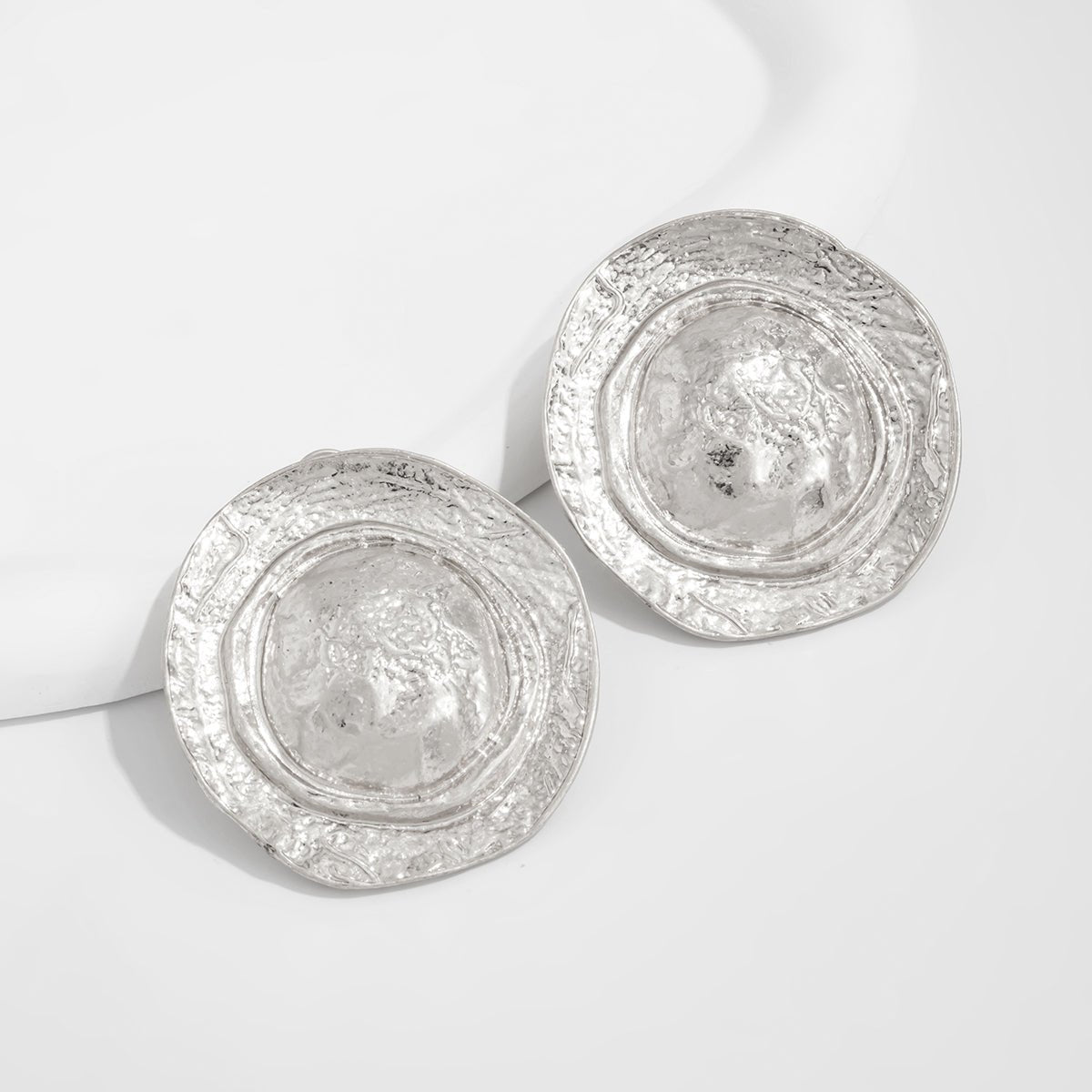Irregular Chunky Round Disk Stud Earrings - ArtGalleryZen