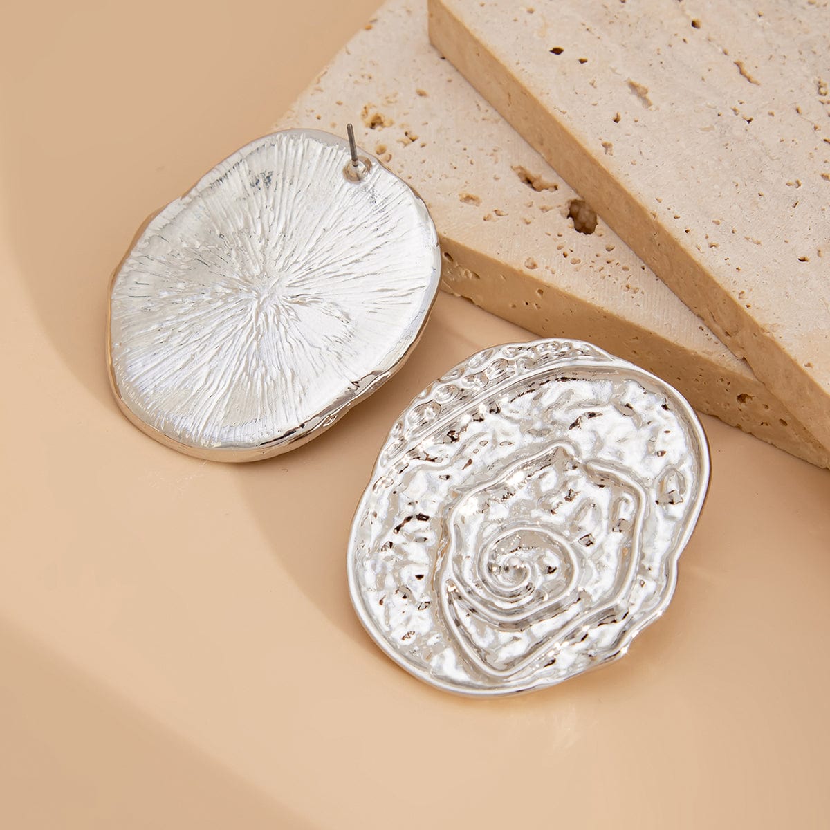 Irregular Chunky Textured Oval Stud Earrings - ArtGalleryZen