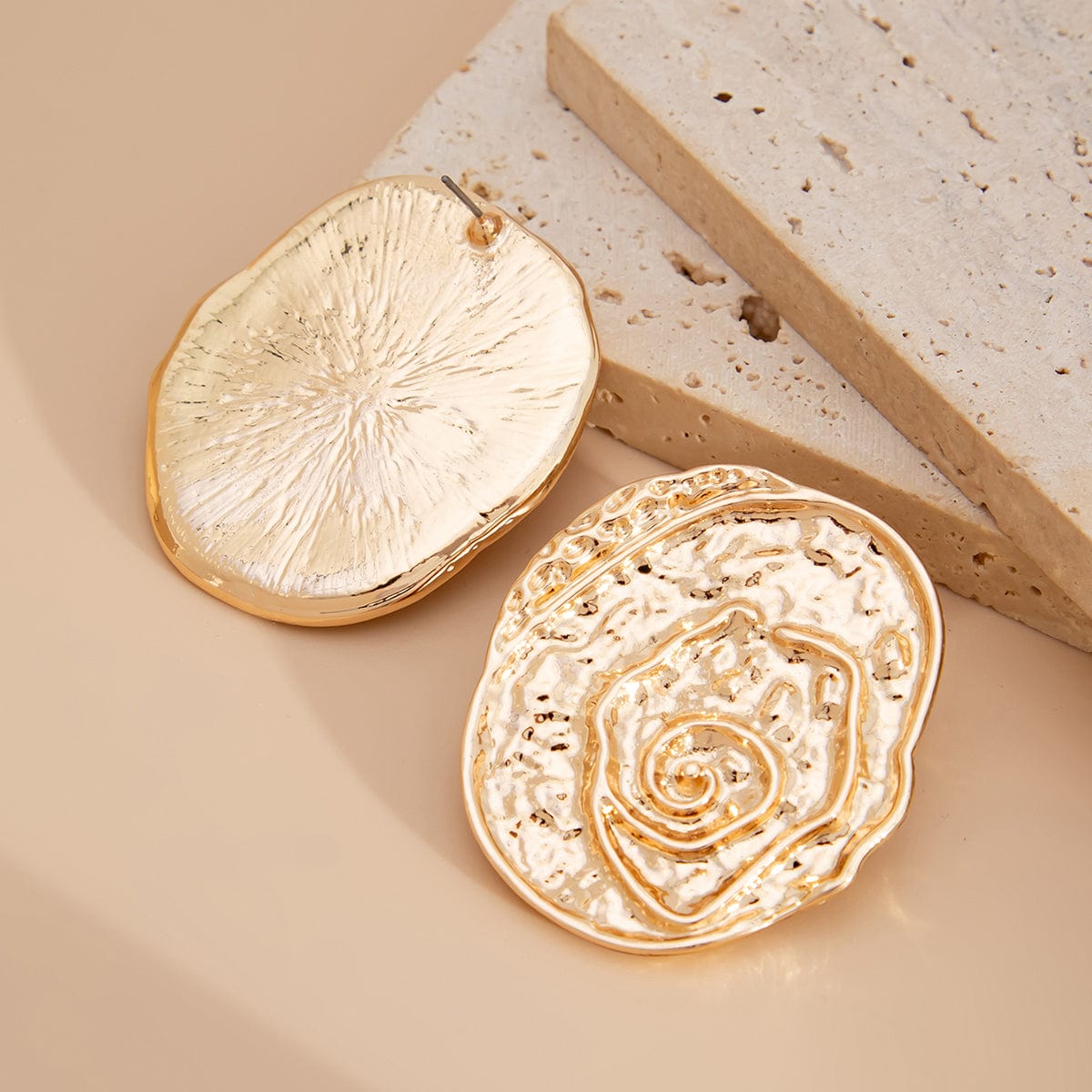 Irregular Chunky Textured Oval Stud Earrings - ArtGalleryZen