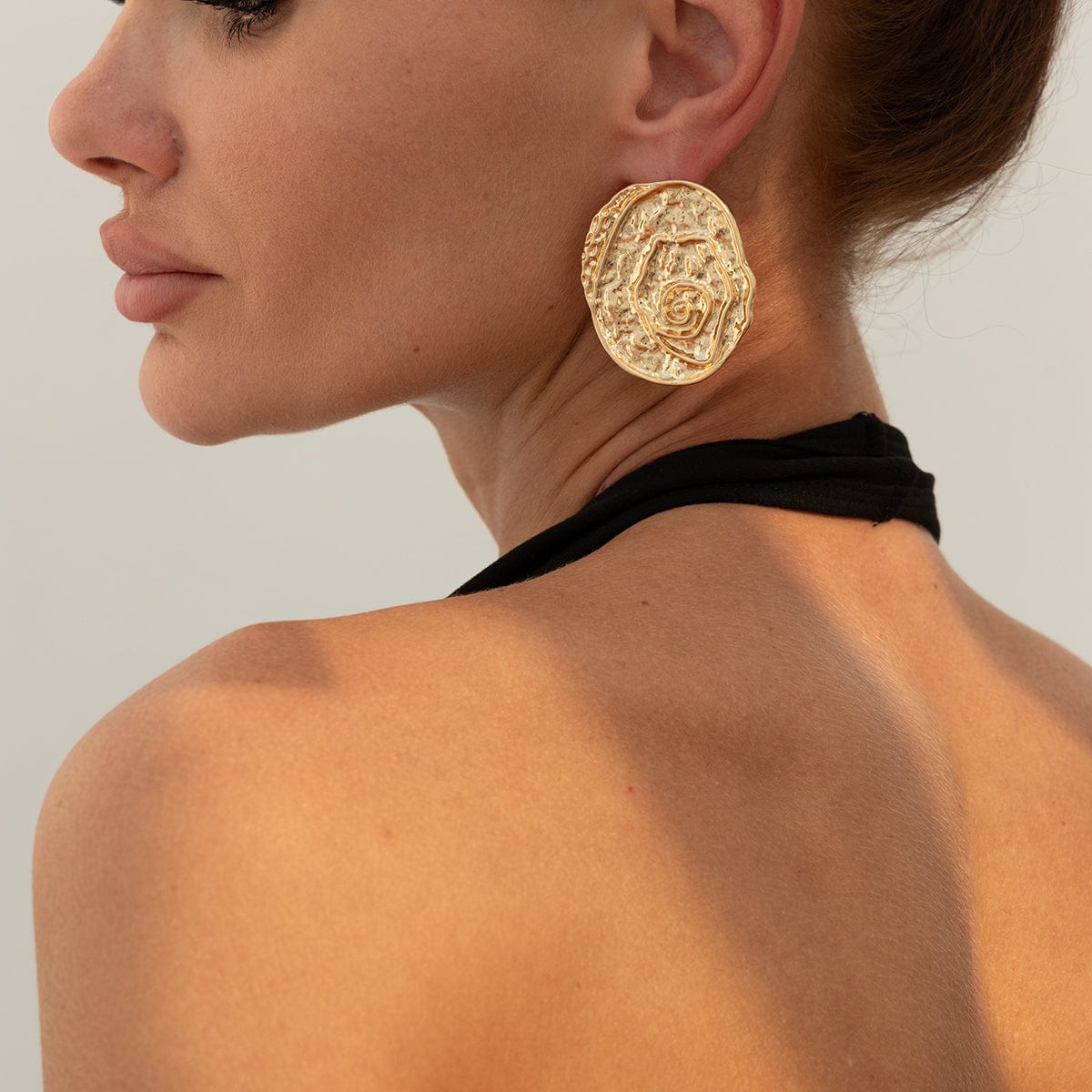 Irregular Chunky Textured Oval Stud Earrings - ArtGalleryZen