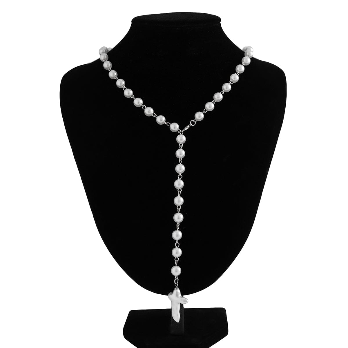 Irregular Cross Pearl Pendant Long Chain Y Necklace