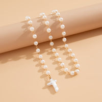 Thumbnail for Irregular Cross Pearl Pendant Long Chain Y Necklace