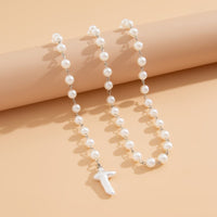 Thumbnail for Irregular Cross Pearl Pendant Long Chain Y Necklace