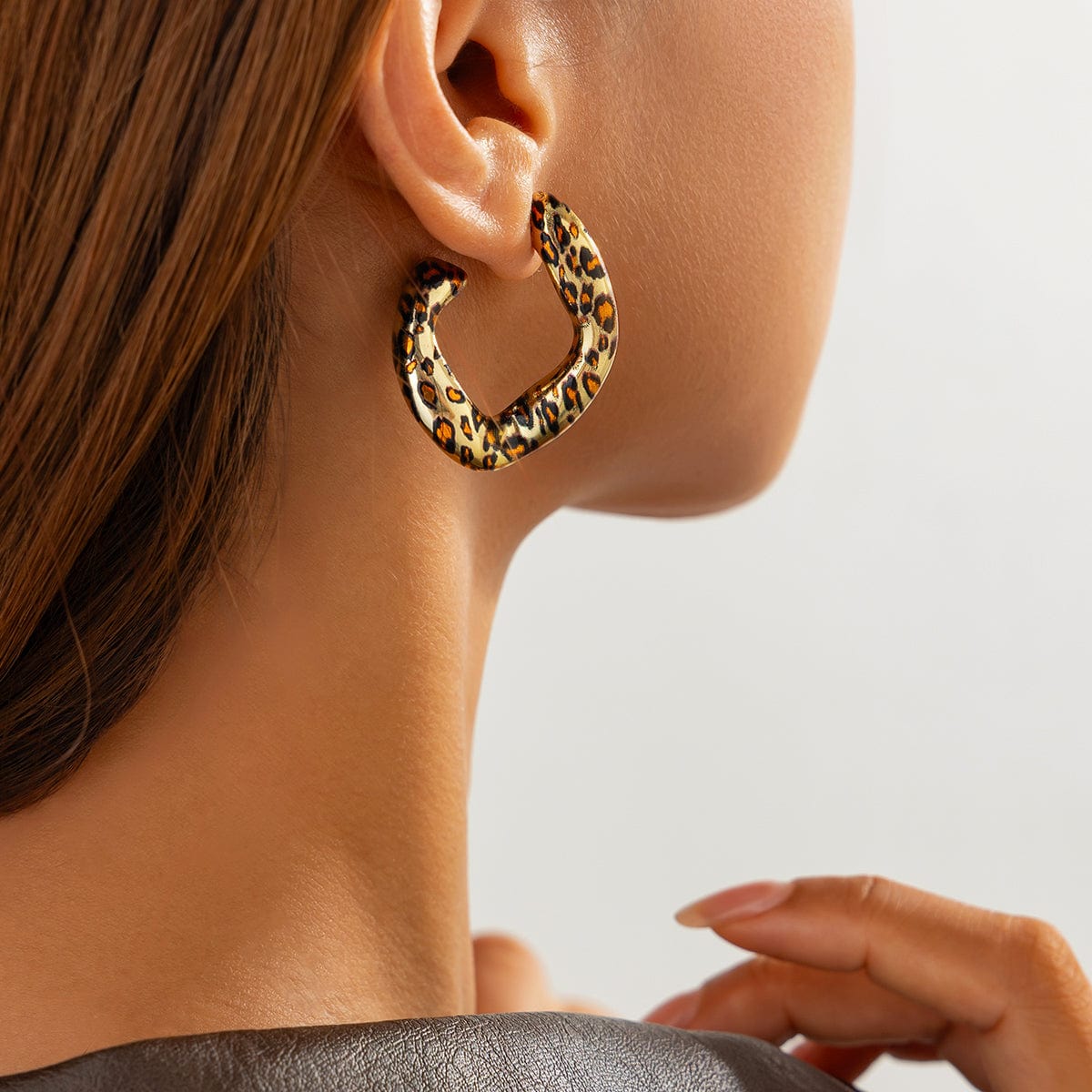 Irregular Curved Leopard C Shaped Stud Earrings