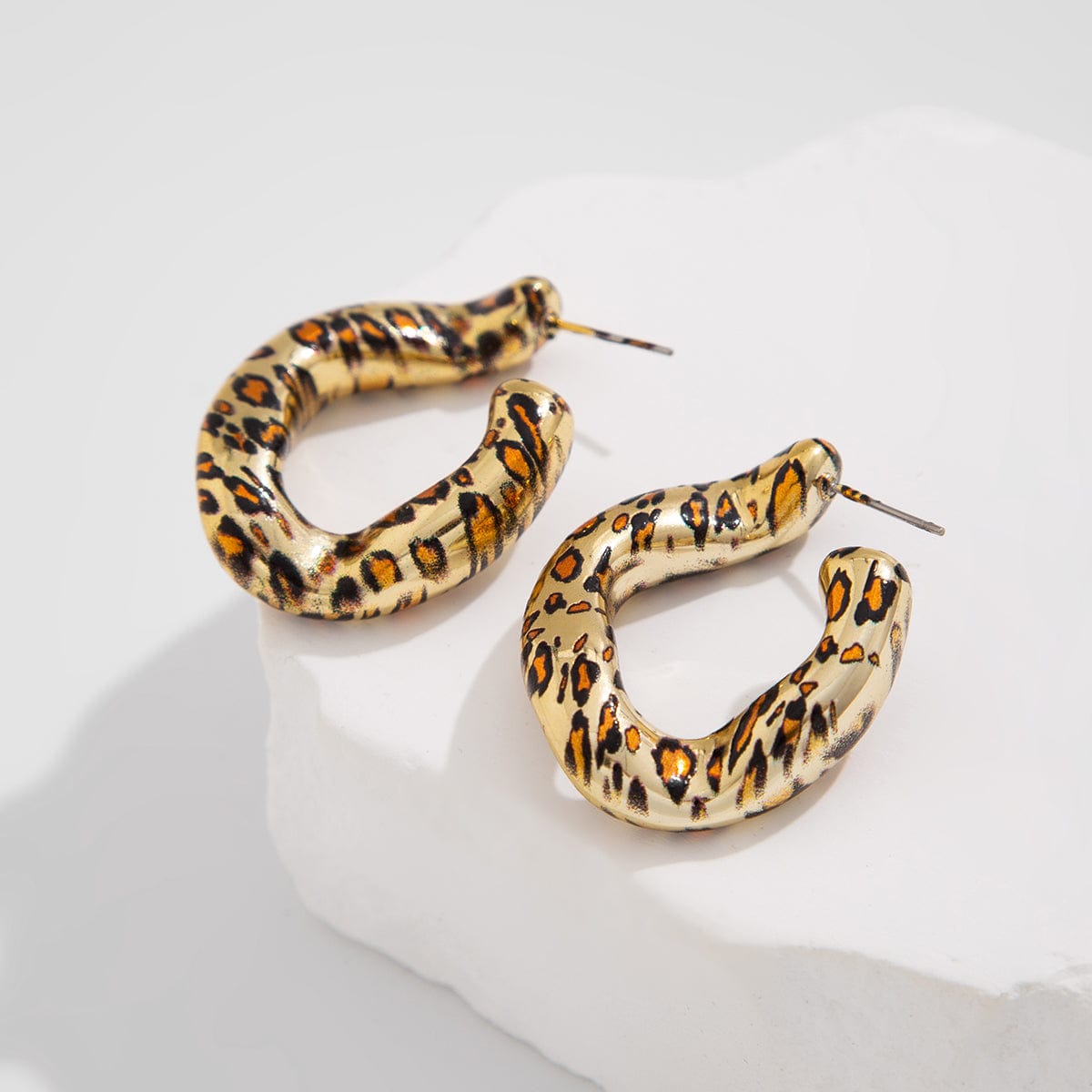 Irregular Curved Leopard C Shaped Stud Earrings