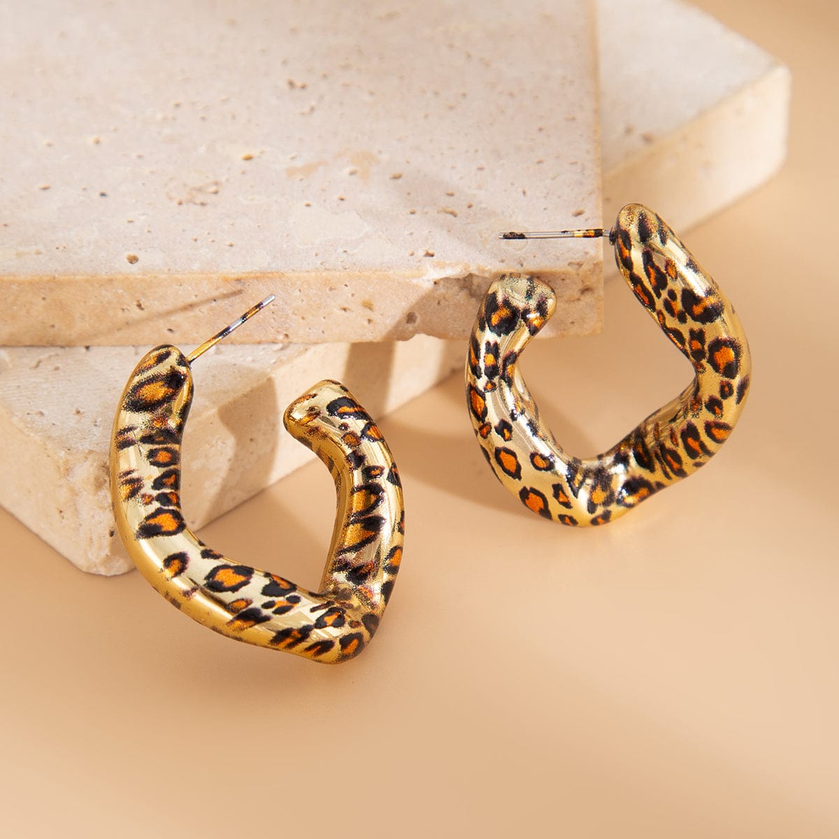 Irregular Curved Leopard C Shaped Stud Earrings