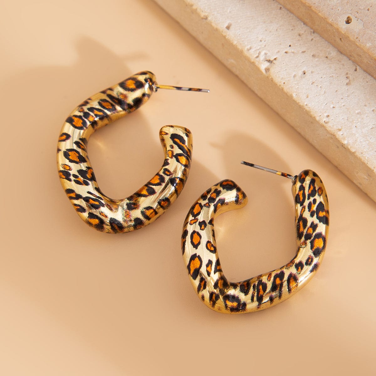 Irregular Curved Leopard C Shaped Stud Earrings