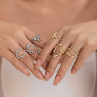 Thumbnail for Irregular Gold Silver Plated Flow Waterdrop Ring Set