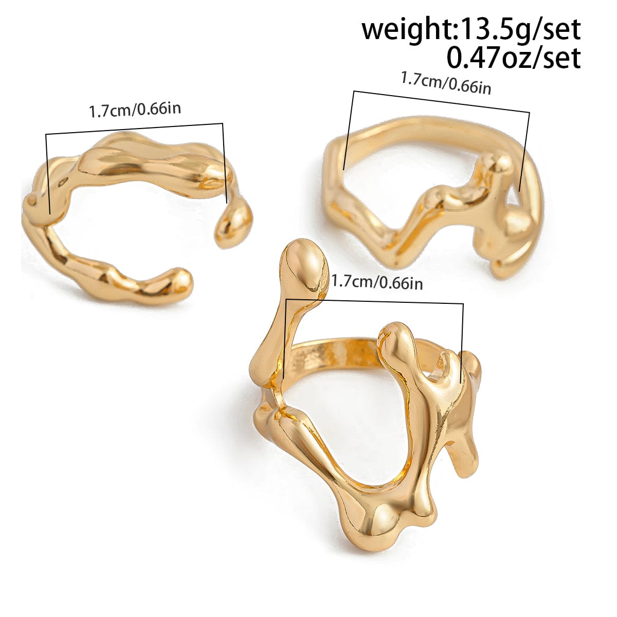 Irregular Gold Silver Plated Flow Waterdrop Ring Set