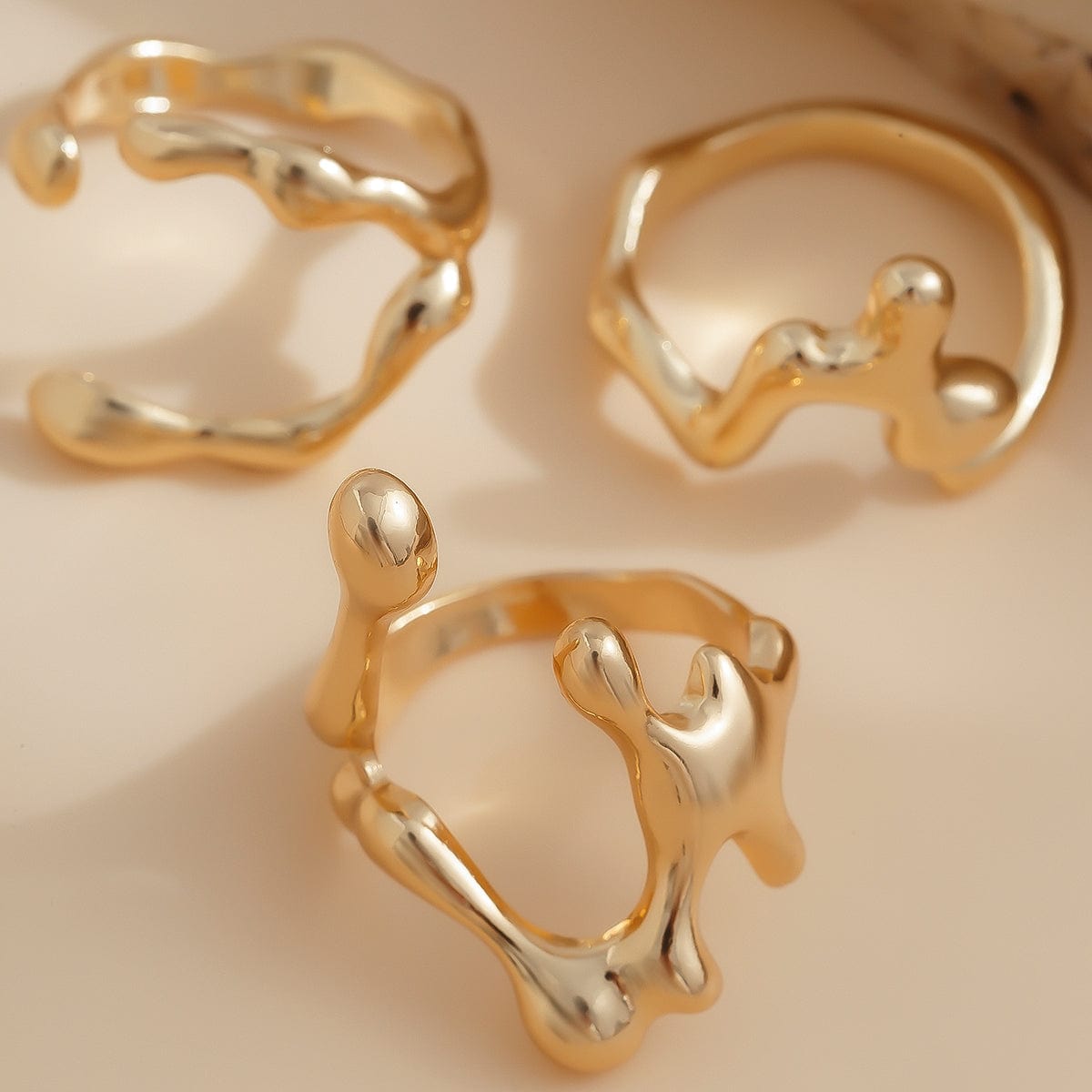 Irregular Gold Silver Plated Flow Waterdrop Ring Set