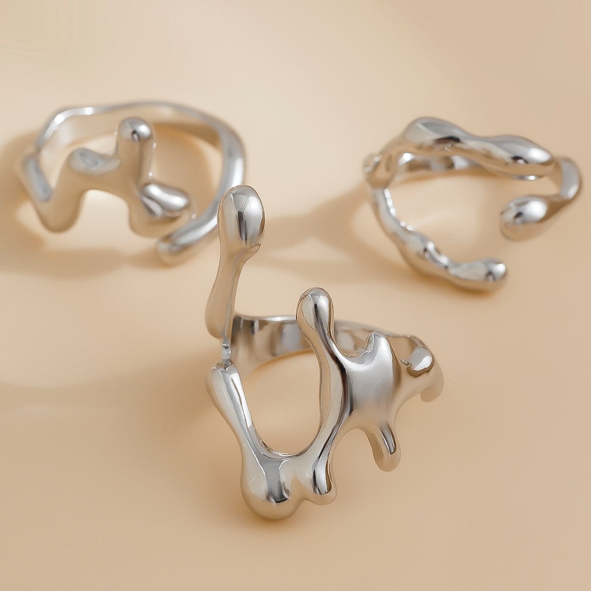 Irregular Gold Silver Plated Flow Waterdrop Ring Set