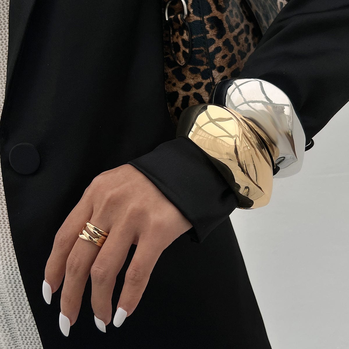 Irregular Gold Silver Plated Glossy Wide Cuff Bangle Bracelet - ArtGalleryZen