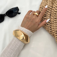 Thumbnail for Irregular Gold Silver Plated Glossy Wide Cuff Bangle Bracelet - ArtGalleryZen