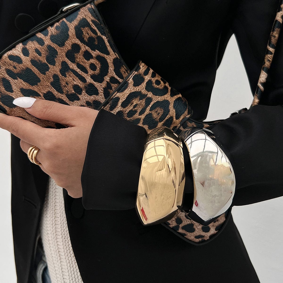 Irregular Gold Silver Plated Glossy Wide Cuff Bangle Bracelet - ArtGalleryZen