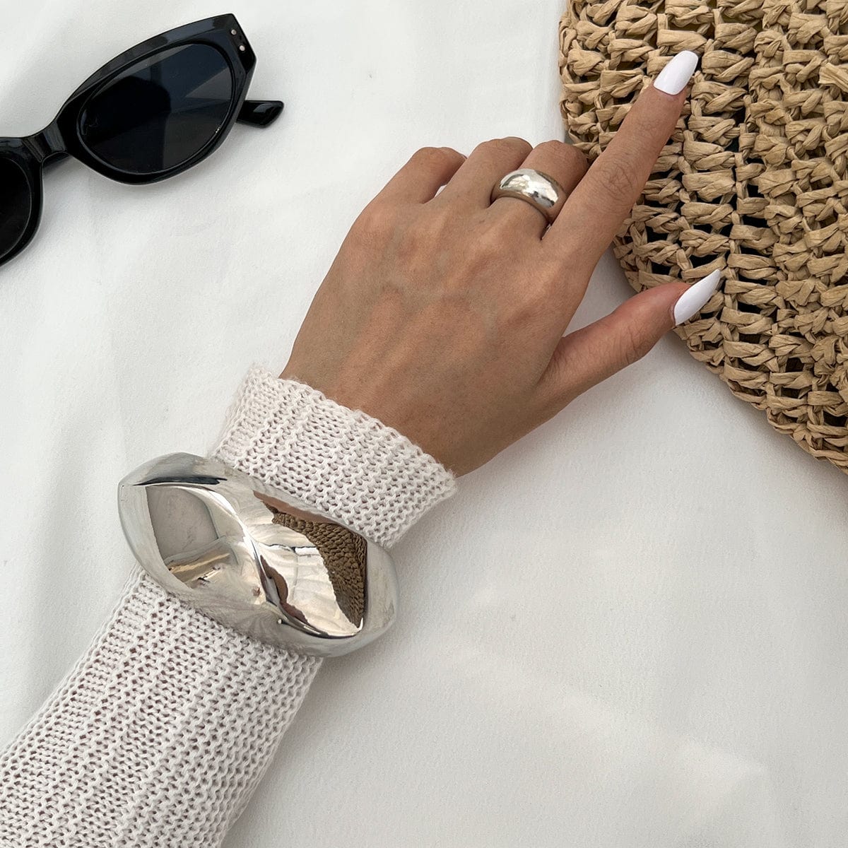 Irregular Gold Silver Plated Glossy Wide Cuff Bangle Bracelet - ArtGalleryZen