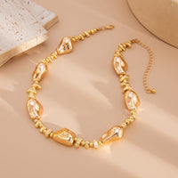 Thumbnail for Irregular Gold Silver Tone CCB Beaded Chain Necklace - ArtGalleryZen