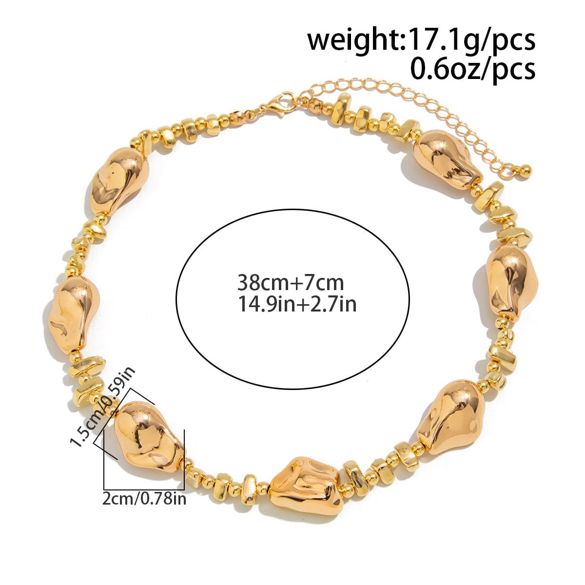 Irregular Gold Silver Tone CCB Beaded Chain Necklace - ArtGalleryZen