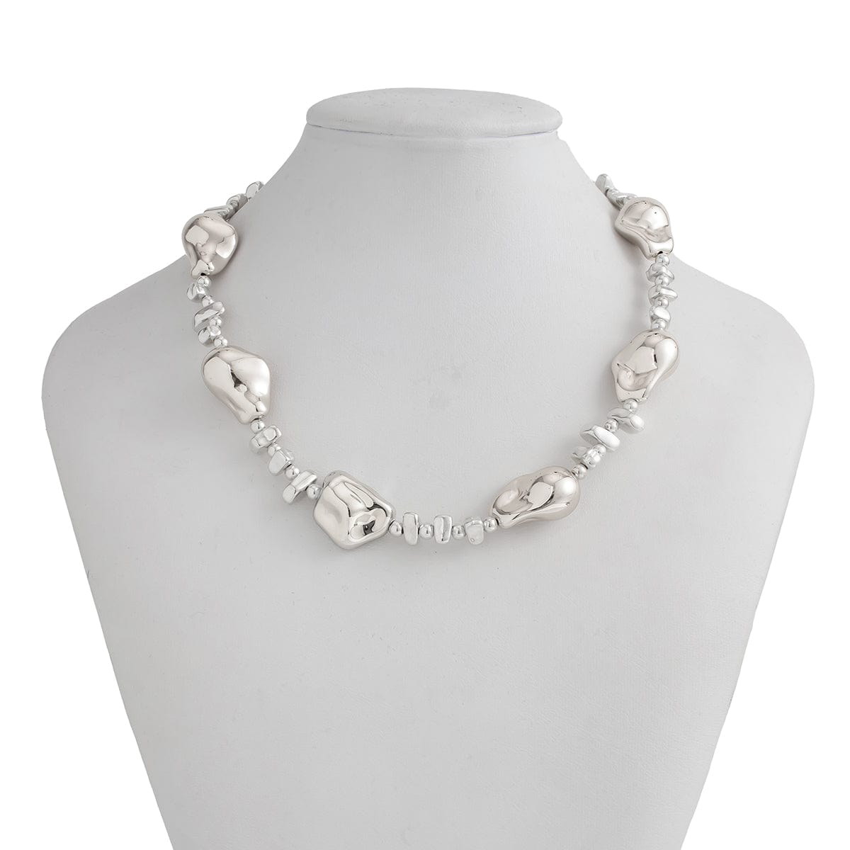 Irregular Gold Silver Tone CCB Beaded Chain Necklace - ArtGalleryZen